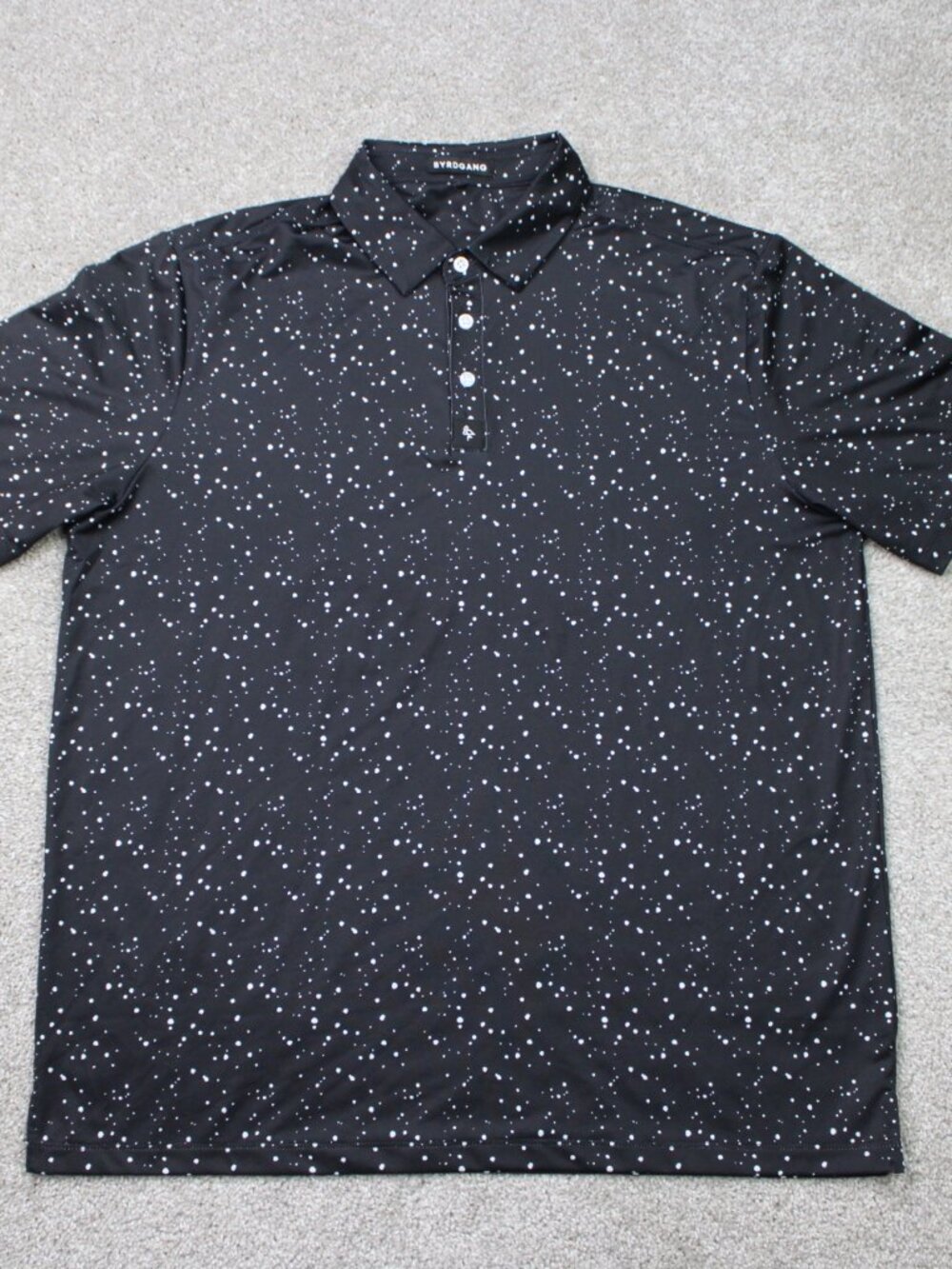 Byrd Gang Polo Shirt Mens Large Black Geometric Poly Stretch Golf Short Sleeve